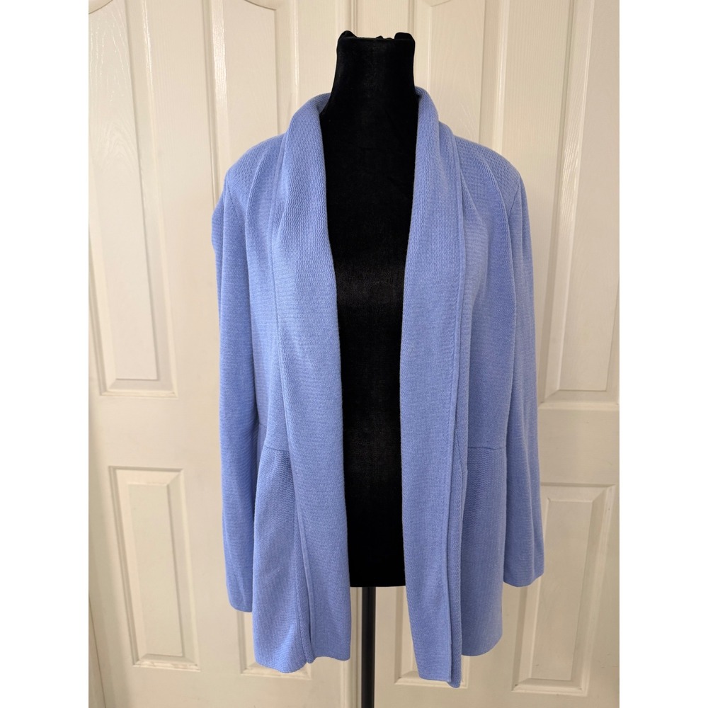 Talbots Blue Open Front Shawl Collar Textured Knit Cardigan Sweater Womens M